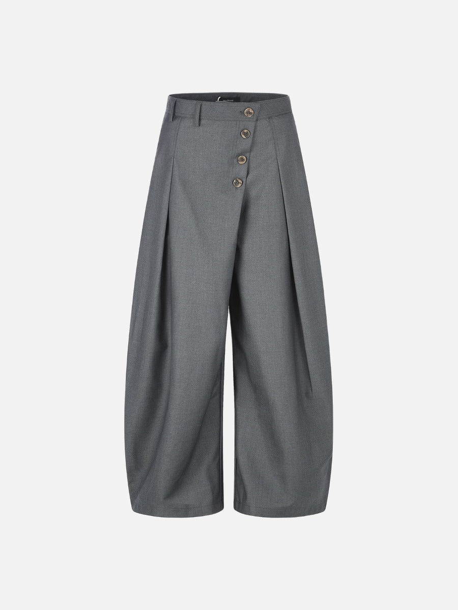 DAXUEN grey wide-leg trousers with asymmetrical button detail