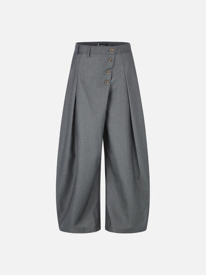 DAXUEN grey wide-leg trousers with asymmetrical button detail