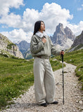 DAXUEN charcoal oversized asymmetrical-button wide-leg trousers — model photo