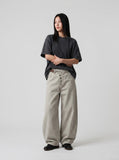 DAXUEN charcoal oversized asymmetrical-button wide-leg trousers — model photo