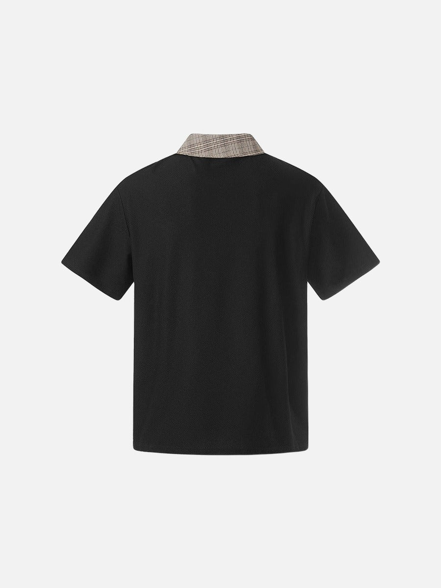 DAXUEN Asymmetrical collar short-sleeve top in cream and black