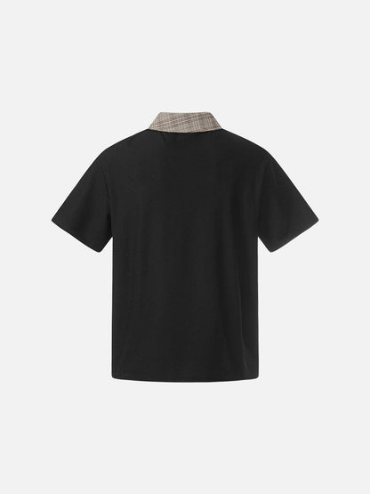 DAXUEN Asymmetrical collar short-sleeve top in cream and black