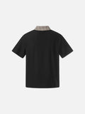DAXUEN Asymmetrical collar short-sleeve top in cream and black