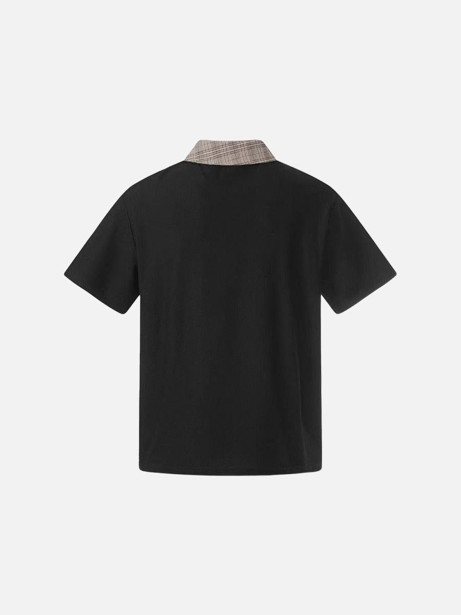 DAXUEN Asymmetrical collar short-sleeve top in cream and black