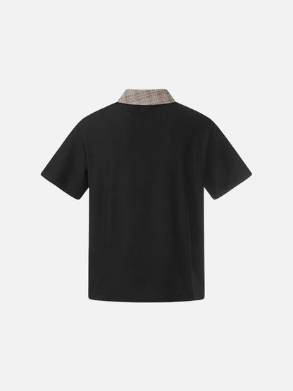 DAXUEN Asymmetrical collar short-sleeve top in cream and black