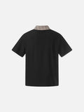 DAXUEN Asymmetrical collar short-sleeve top in cream and black