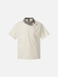 DAXUEN Asymmetrical collar short-sleeve top in cream and black