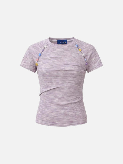 DAXUEN Asymmetrical flower embellished short-sleeved t-shirt
