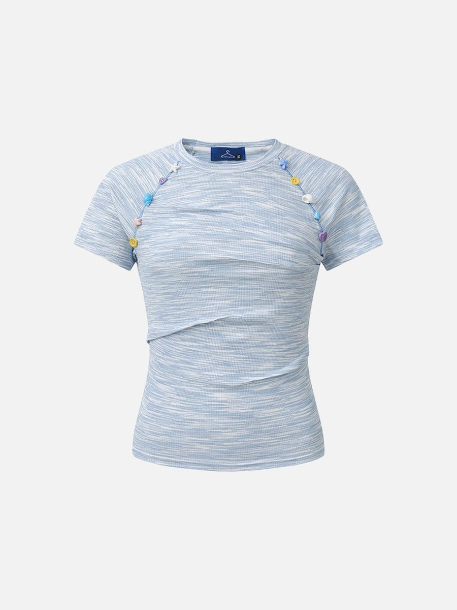 DAXUEN Asymmetrical flower embellished short-sleeved t-shirt