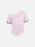 DAXUEN Women's asymmetrical off-shoulder shirt with stripes and graphic