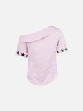 DAXUEN Women's asymmetrical off-shoulder shirt with stripes and graphic