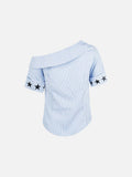 DAXUEN Women's asymmetrical off-shoulder shirt with stripes and graphic