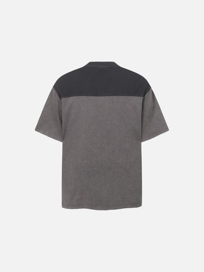 DAXUEN Asymmetrical panel t-shirt in charcoal grey and dark waffle knit