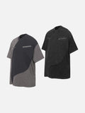 DAXUEN Asymmetrical panel t-shirt in charcoal grey and dark waffle knit