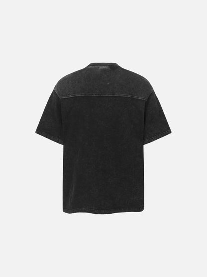 DAXUEN Asymmetrical panel t-shirt in charcoal grey and dark waffle knit