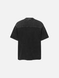 DAXUEN Asymmetrical panel t-shirt in charcoal grey and dark waffle knit