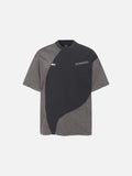 DAXUEN Asymmetrical panel t-shirt in charcoal grey and dark waffle knit