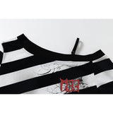 DAXUEN black and white striped asymmetrical graphic t-shirt