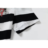 DAXUEN black and white striped asymmetrical graphic t-shirt