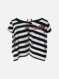 DAXUEN black and white striped asymmetrical graphic t-shirt