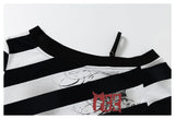 DAXUEN black and white striped asymmetrical graphic t-shirt
