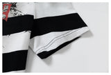 DAXUEN black and white striped asymmetrical graphic t-shirt