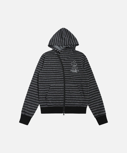 DAXUEN Hooded zip-up jacket with stripes and kangaroo pocket