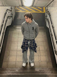 DAXUEN Hooded zip-up jacket with stripes and kangaroo pocket — model photo