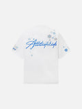 Oversized T-shirt with snowflake and star graphics