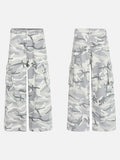 Grey Camo Wide-Leg Cargo Pants