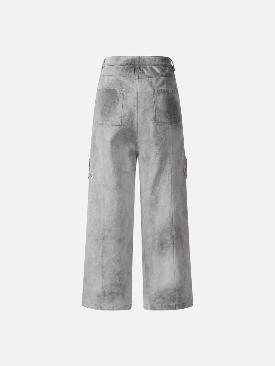 DAXUEN High-waisted wide-leg cargo pants with acid-wash effect