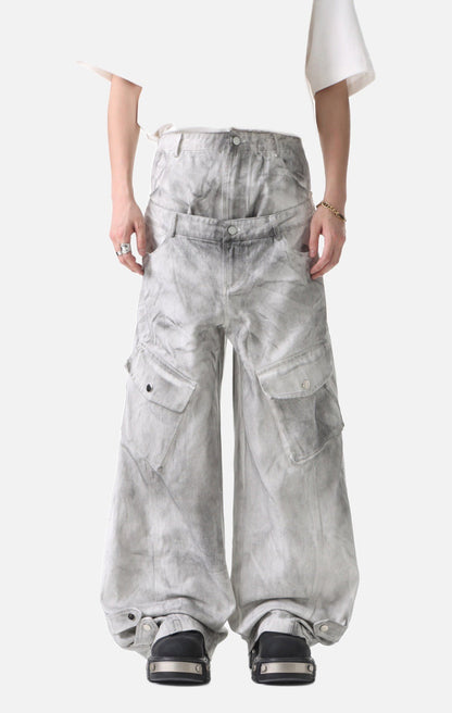 DAXUEN High-waisted wide-leg cargo pants with acid-wash effect