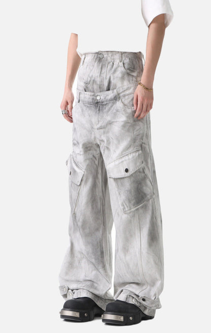 DAXUEN High-waisted wide-leg cargo pants with acid-wash effect