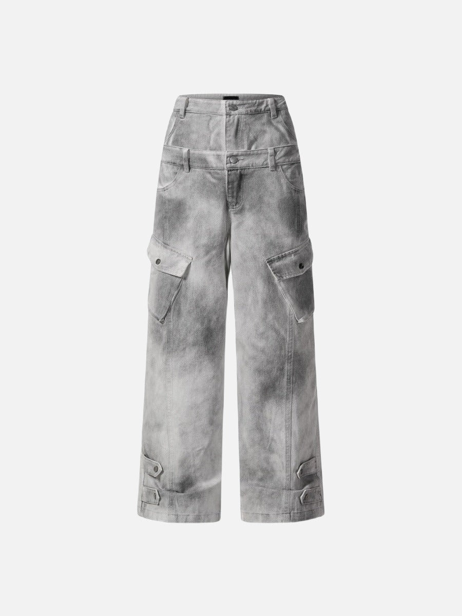 DAXUEN High-waisted wide-leg cargo pants with acid-wash effect