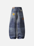 DAXUEN Baggy blue denim jeans with graphic patches