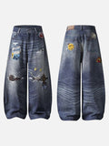 DAXUEN Baggy blue denim jeans with graphic patches