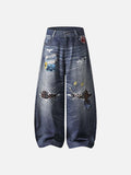 DAXUEN Baggy blue denim jeans with graphic patches
