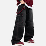 DAXUEN Baggy cargo jeans in washed black denim with red stitching
