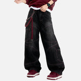 DAXUEN Baggy cargo jeans in washed black denim with red stitching