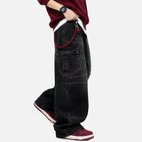 DAXUEN Baggy cargo jeans in washed black denim with red stitching