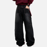 DAXUEN Baggy cargo jeans in washed black denim with red stitching