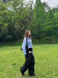 DAXUEN Wide-leg cargo pants with graphic print — model photo