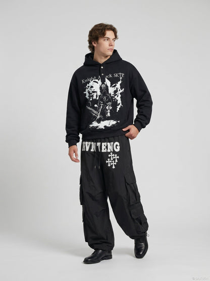 DAXUEN Wide-leg cargo pants with graphic print — model photo