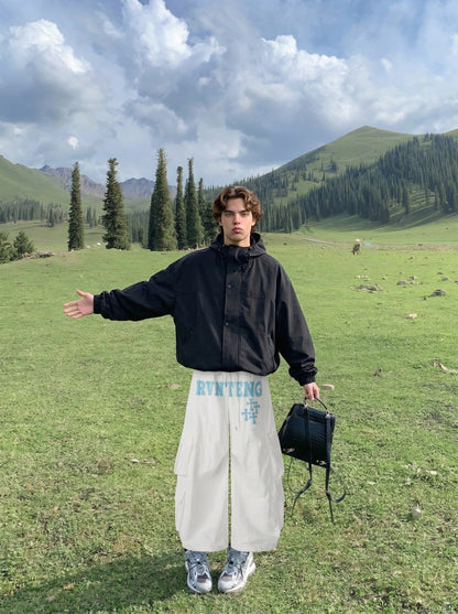 DAXUEN Wide-leg cargo pants with graphic print — model photo