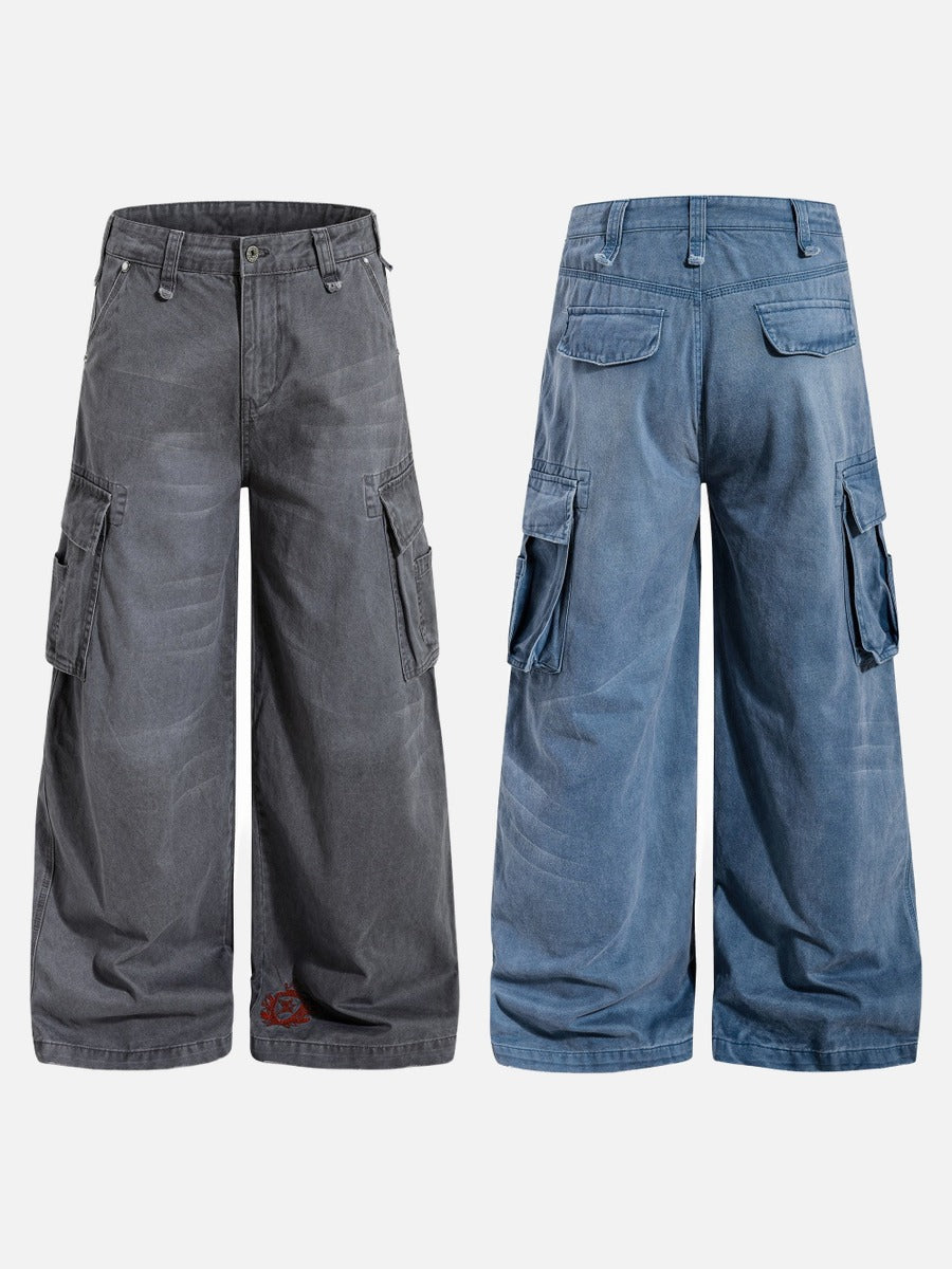 DAXUEN Wide-leg baggy cargo pants with embroidery