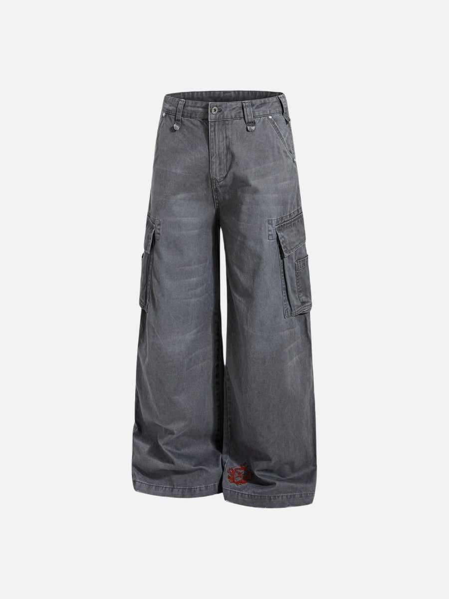 DAXUEN Wide-leg baggy cargo pants with embroidery