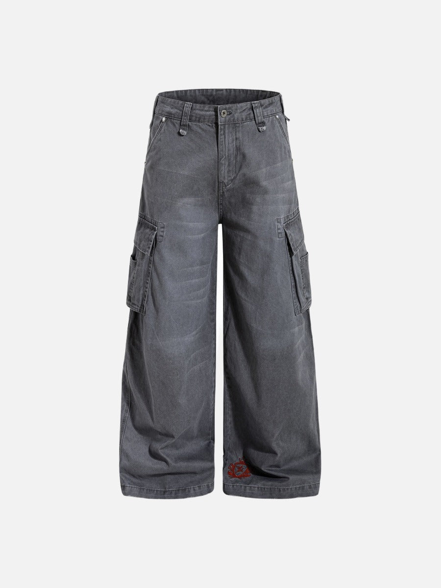 DAXUEN Wide-leg baggy cargo pants with embroidery