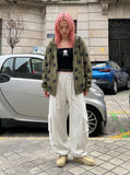 DAXUEN Wide-leg cargo sweatpants with embroidered text — model photo