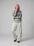 DAXUEN Wide-leg cargo sweatpants with embroidered text — model photo