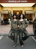DAXUEN dark olive green oversized cargo pants — model photo